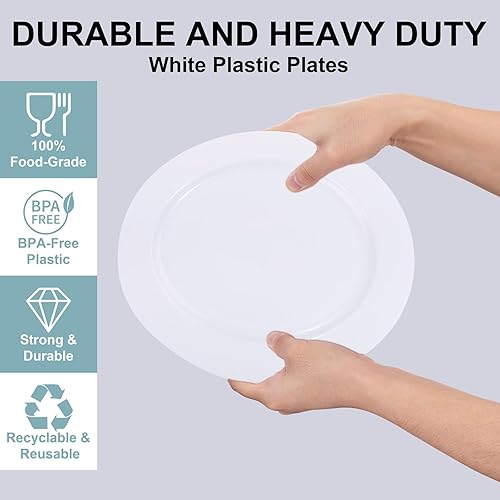 I00000 50Pcs White Plastic Dinner Plates Inch, Premium