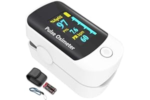 AMEMO Fingertip Pulse oximeter fingertip, Portable blood oxygen saturation monitor for heart rate and SpO2 level, O2 monitor finger for oxygen,Pulse Ox,Oxi Include carrying case,lanyard and batteries, Grey-White