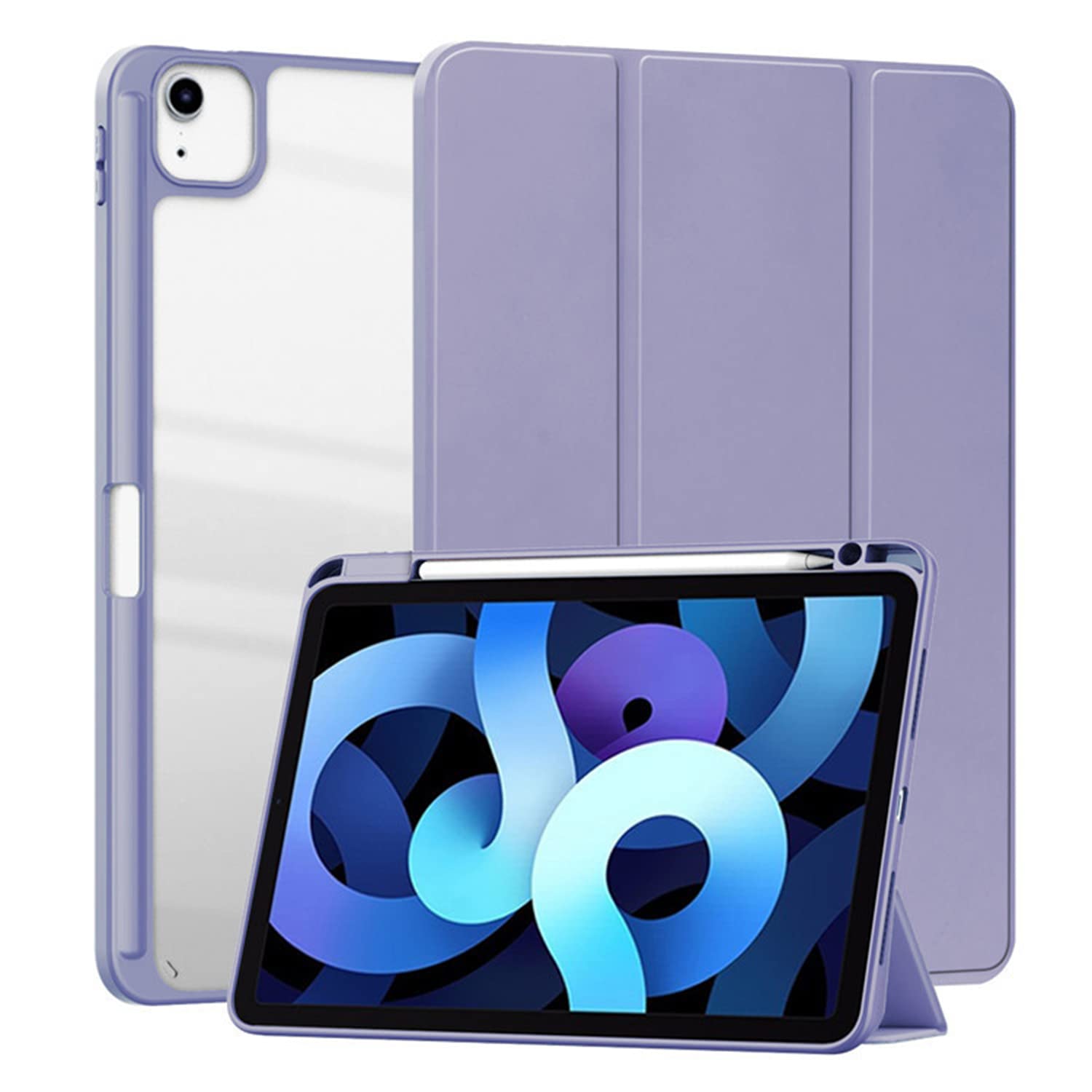 HUEZOE Case Compatible with iPad Air 5 2022/iPad Air 4 2020 and iPad Pro 11 2021/2020/2018, Smart Cover with Acrylic Hard Shell with Pen Holder, Auto Sleep/Wake Function, Lavender