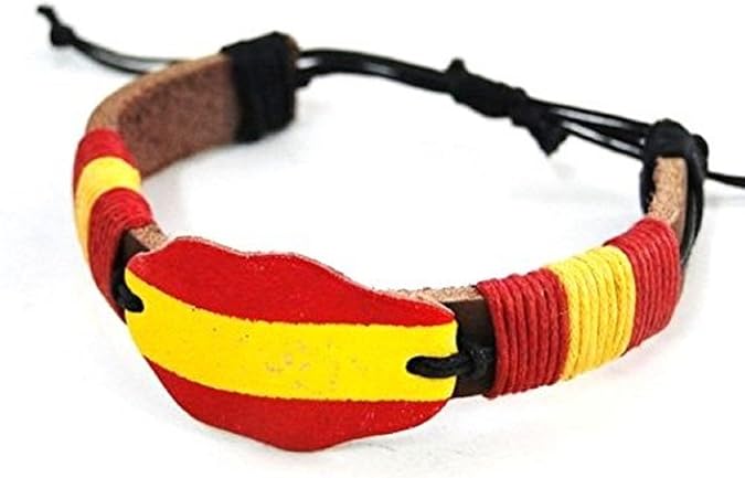 Bracelet Drapeau Espagne Cuir & Tissu – Élastique Unisexe Homme Femme