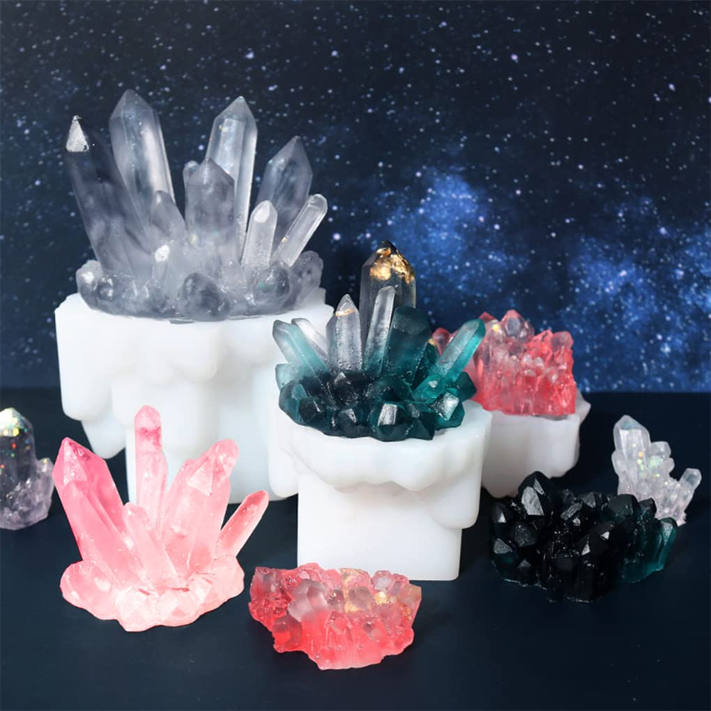 FineInno 11 PCS Crystal Cluster Resin Mold Quartz Rock Silicone Molds,Different Shapes Epoxy Resin Molds DIY Gem Stone Jewerly, Candle,Soap,Clay
