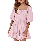 Girls Summer Dresses Square Neck Lantern Sleeve Tie Backless Ruffle A-Line Party Mini Dress