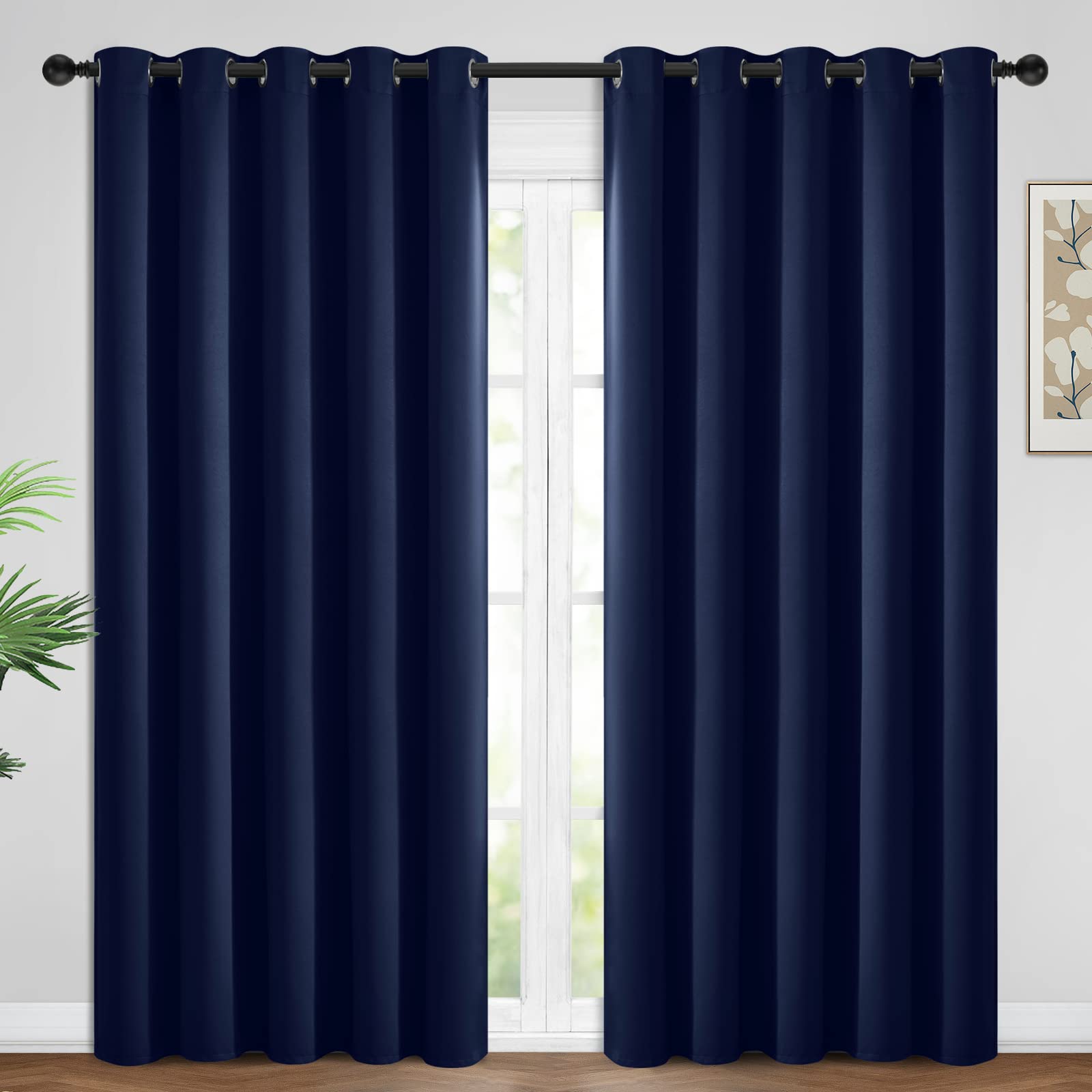 Photo 1 of Yakamok Blackout Curtains Room Darkening Thermal Insulated Window Panels,Solid Grommet Top Drapes for Bedroom/Living Room(62Wx96L, Navy Blue, 2 Panels)