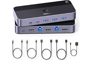 UGREEN USB 3.0 HDMI KVM Switch 4K 60Hz with 4 Ports for 2 Computers Sharing 1 Monitor Keyboard Mouse Hard Drives Printer, wit