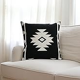 IKATYARN Black White Aztec Embroidery Throw Pillow Cover, Boho Tribal Geometric Pillowcase, Modern Farmhouse Cushion Case for Couch Sofa Bed, 18"x18"