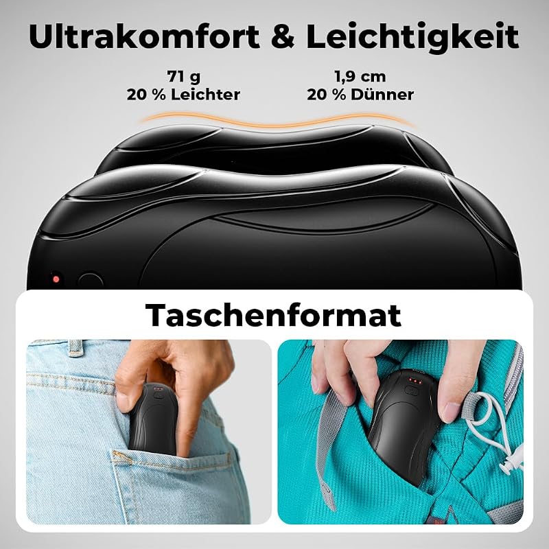 Elektrischer Handwärmer 2er-Pack, Handwärmer Magnetische Tragbare 6000mAh, 3 Einstellbaren Heizmodi USB Wiederaufladbar Taschenwärmer Für Outdoor Camping Pendeln Büro(Schwarz) — Foto 7 von 8