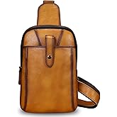 LRTO Genuine Leather Silng Bag for Men and Women Real Leather Sling Backpack Fashion Shoulder Crossbody Bag Chest Purse