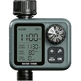 Programmable Water Timer for Garden Hose, Outdoor Sprinkler Timer with Rain Delay &amp; Manual Mode,Inlaid Brass Connector Irrigation Controller for Lawn Yard Landscape, 1 Outlet Large LCD Display