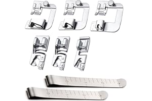 XQIGI Hemming Foot Kit 8Pcs, Rolled Hem Presser Foot 6 Sizes, Wide & Narrow Hemmer Foot Set, 2 Sewing Clips for Brother Singe