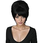 Linfairy 1960s Short Beehive Wig Perfect for Halloween Party Cosplay Bauffant Wigs (Black)