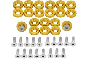OUHL 20PCS Aluminum Bumper Fender Washer M6 T6 Grade CNC Billet Engine Bay Dress Up Kit (Gold)