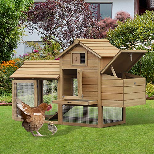 PawHut Zwerghühnerstall Zwerghühnerhaus mit Nistkasten Zwerghühnervoliere Auslauf Geflügelstall mit Rampe Tannenholz Natur 150,5 x 54 x 87 cm – Bild 3