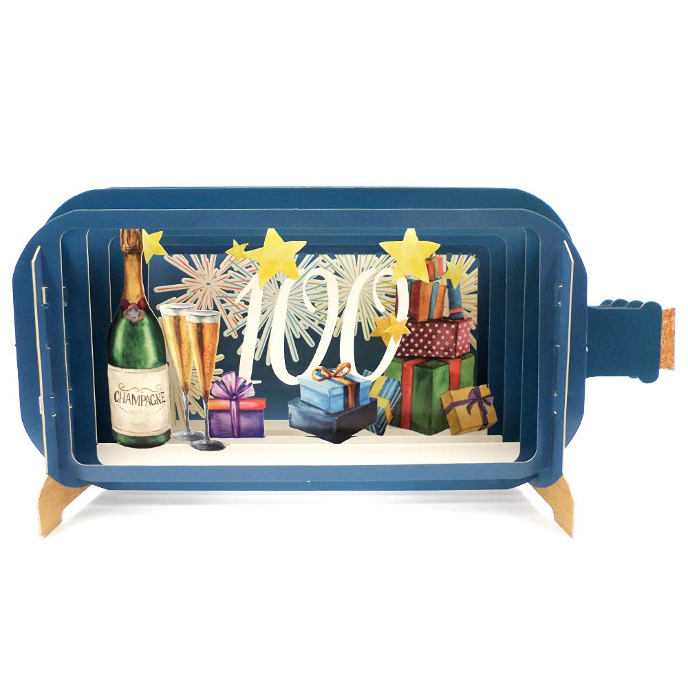 Message in A Bottle Fireworks 100 Pop Up Birthday Greeting Card by Alljoy Cards MIB113