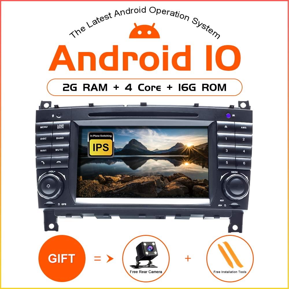 TOOPAI Autoradio Stereo for Mercedes Benz W203 W209 W219 A-Class A160 C-Class C180 C200 CLK200 Android 10 Head Unit Car Stereo 7 Inch IPS Screen Double Din in Dash Car GPS Navigation DVD Player