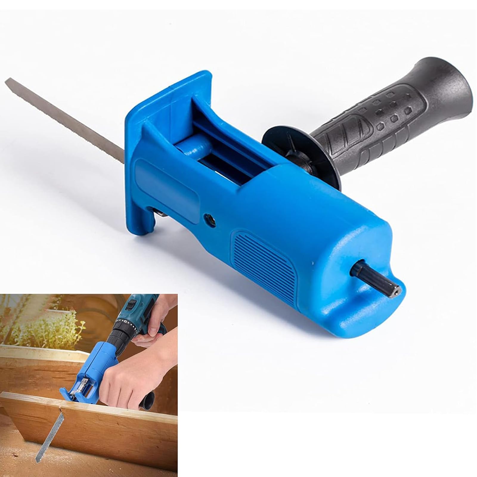 HYGJ Portable Reciprocating Saw Adapter with 3 Saw Blades, 9.5cm Blade Length, Electric Drill Compatible, Ideal for Wood and Metal