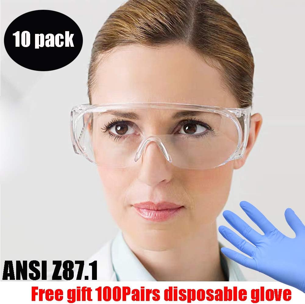 Medical Goggles Virus Safety Goggles - Anti-Fog Protective Goggles Surgical Liquid Splash Shield Safety Glasses Perfect Eye Protection for Safety Lab Glasses, ANSIZ87.4,FDA (10 PACK (Anti-fog+FDA))