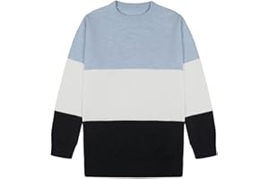 BIENZOE Boys Long Sleeve Sweater: Color Block Crewneck Pullover – Kids Cotton Striped Knit - Casual for Fall School Family