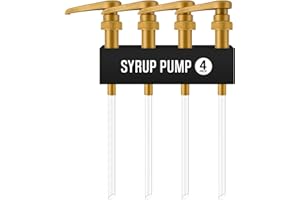 VIGOR PATH Syrup Pump for Coffee Syrup Bottles – 4-Pack Dispenser Pumps Fits 750ml / 25.4 oz Flavoring Syrup Bottles – Compatible with Torani & More – Gold Coffee Syrup Dispenser Pump for Home & Cafe Use.