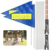 2 Pcs Bike Safety Flag with Poles Blue Reflective Strip Flag Adjustable Height Fiberglass Pole Safety Sign High Visibility Bicycle Flag Tear-Resistant Waterproof