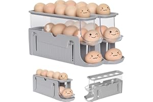Guermok Rolling Egg Holder for Fridge, 3-Tier Egg Organizer, Space-Saving Egg Container, Foldable Egg Dispenser Container Storage for Refrigerator, Cabinet, Countertop 2Pack (Gray)