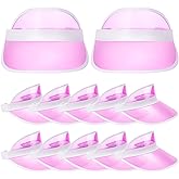 Jeyiour 12 Pcs Transparent Sun Visor PVC UV Protection Poker Visor Beach for Women Outdoor Sports Football Party(Pink)