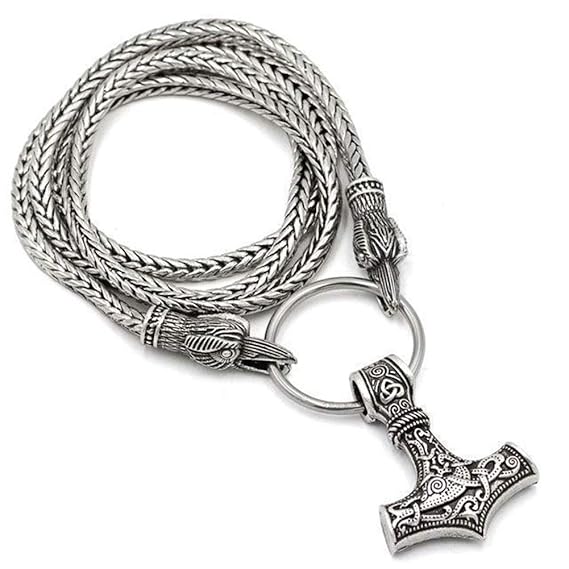 QZY Viking Style Raven Es Head Kings Chain-316L Edelstahl Wolf Head Pendant, Odin Thor Es Hammer Halskette