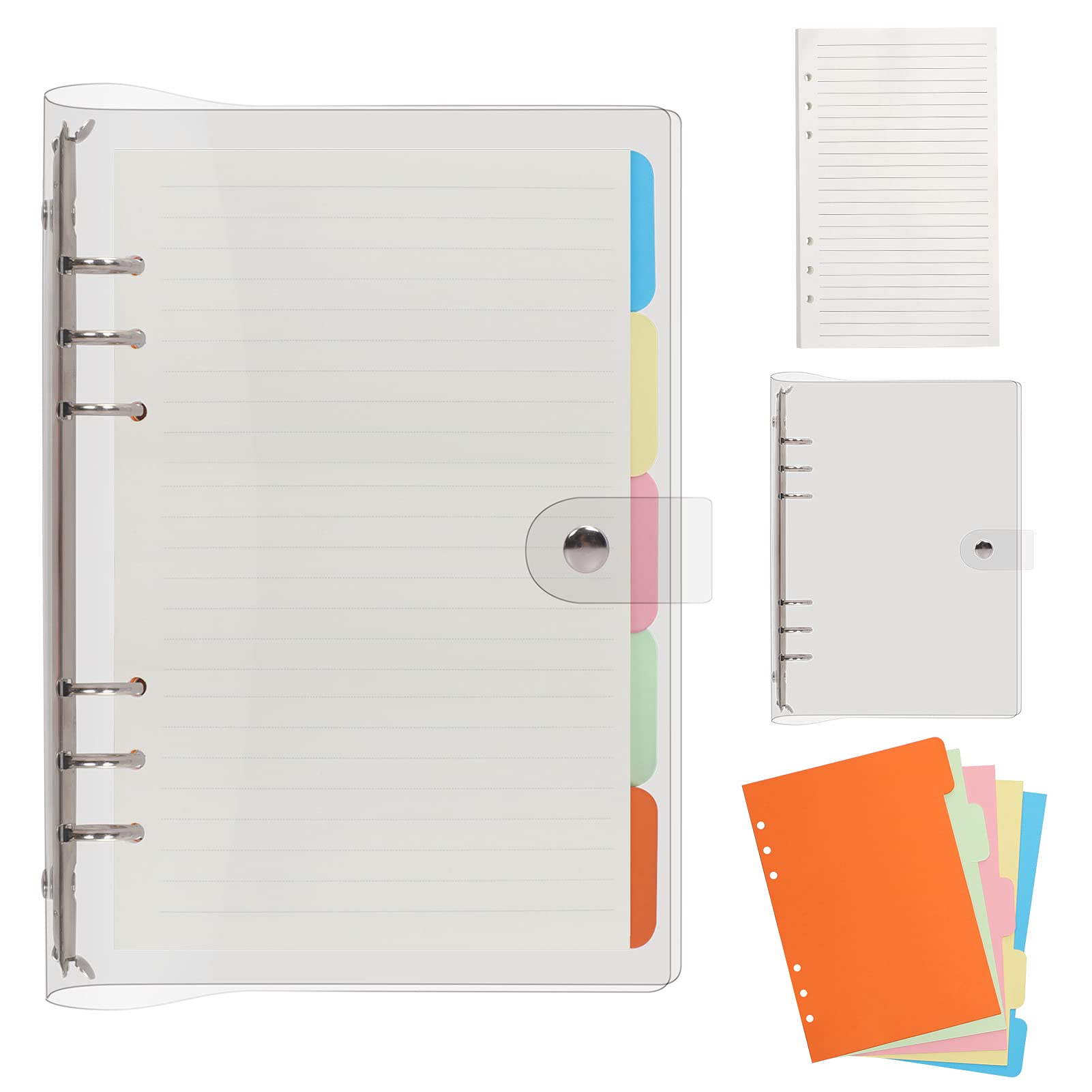 Photo 1 of FYY Clear A5 Notebook Binder 6 Ring - Transparent A5 Binder Loose Leaf Notebook Clear Cover Plastic, Refillable A5 Notebook Binder with 45 Sheets Paper and Dividers, A5 Journal 6 Ring Binder Notebook