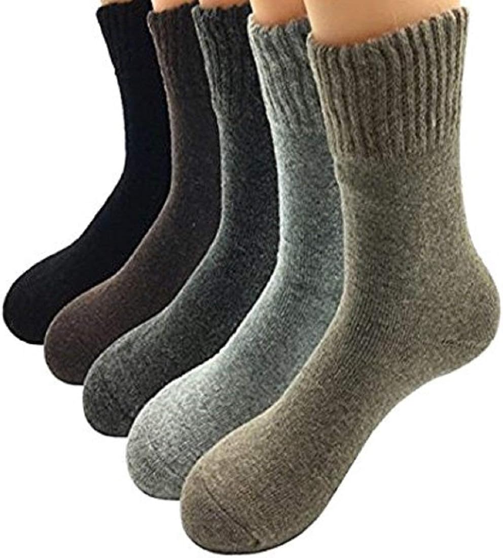 Migou Pack of 5 Winter Warm Wool Socks High Crew Socks for Men at