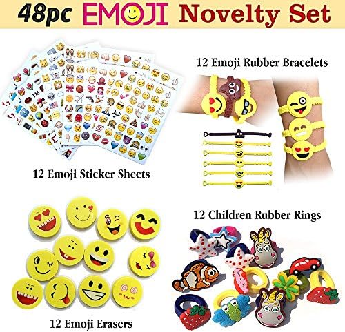 Emoji Party Favor Toy Novelty Assortment Pack of 48pcs, midsize for Piñata Fillers, Goodie Bags, Carnival Prizes and Classroom Prizes