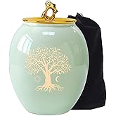 LINES ARTE Medium Urns for Human Ashes, 6.7x5.2Inch Ceramic Green Tree of Life Medium Size Decorative Cremation Urns for Ashes Adult Female/Male
