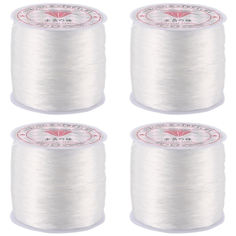 SUNNYCLUE 240m 4 Rolls 0.8mm Elastic Bead Cord White Stretchy Bracelet String Spandex Crystal Beading Thread Seed Beaded Clear Cords for Jewelry Making Beading Supplies DIY Bracelets Necklaces Crafts