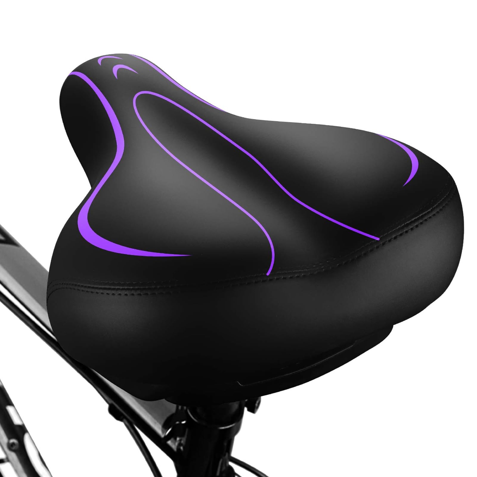 Photo 1 of Xmifer Oversized Comfortable Bike Seat - Universal Replacement Bicycle Saddle - Waterproof Leather Bicycle Seat with Extra Padded Memory Foam for Men/Women (Purple)