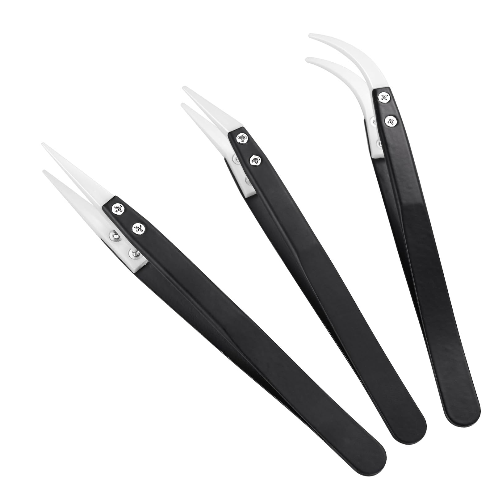 MMOBIEL Set of 3 Ceramic Tips Soldering Tweezers Straight Curved Heat Resistant 1600 C / 3000 F for Electronic Repairs, Jewellery, Computers, Laboratory Soldering etc.