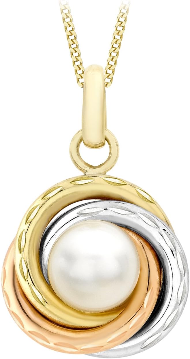 CARISSIMAWomen's 9 ct Three Colour Gold Knot and Pearl Pendant with Chain of Length 46 cm