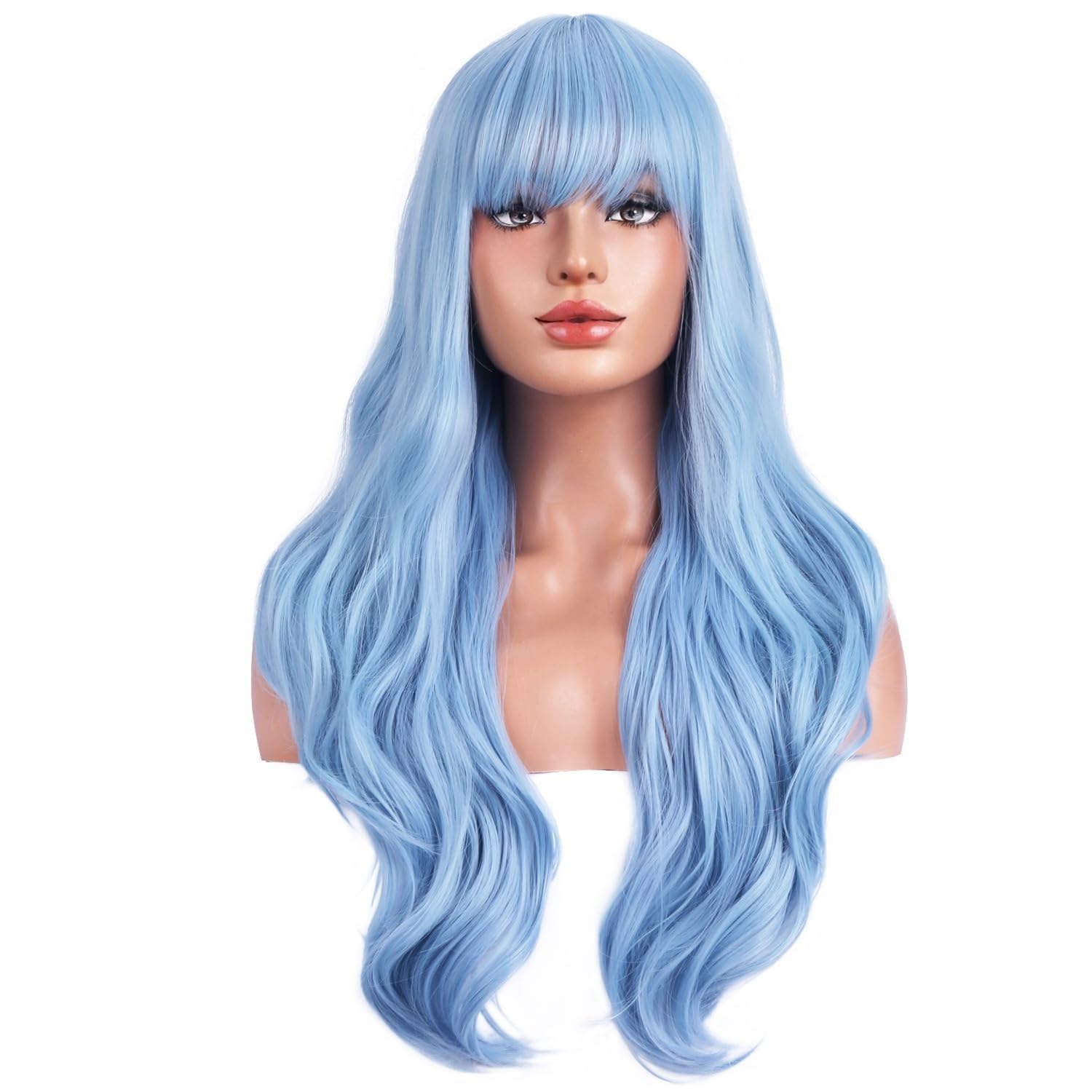 Photo 1 of ***NEEDS MAJOR TLC TANGLED*** BERON Light Blue Wig with Bangs Long Wavy Wig Light Blue Wavy Wigs for Women Daily Party and Cosplay with Hairnet