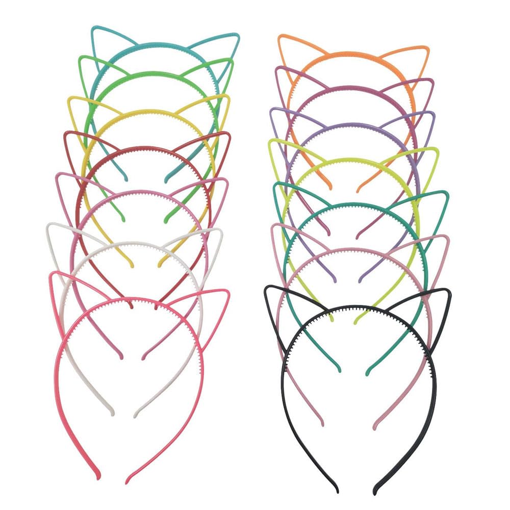 LATRAT 12 pieces cat ear headband, plastic cat hair band, 12 colours, plastic cat ears, hair band, cat bow, hairband, constitution, party headwear for women and girls