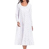 FMIRREO Cotton Nightgowns for Women Long Sleeve Soft Long Warm Nightdress Kintted Night Gown Ladies Nightdress