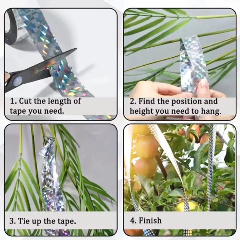 PRADAA Reflective Bird Repellent Scare Tape – 4.8 cm x 50 meters, Double-Sided Deterrent for Balconies, Homes, Gardens, and Farms