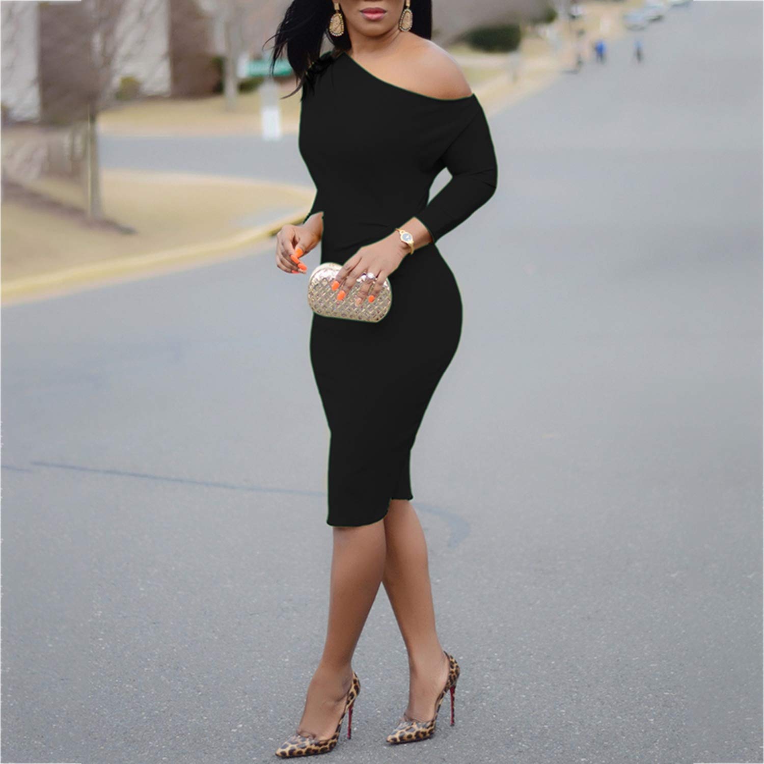 Women Elegant Bodycon Dress Office Lady Sexy Sheath Midi Work Dress