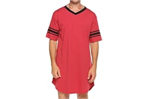 AITEQY Pajama Sleep Shirts for Men Big and Tall V Neck Short Sleeve Cotton Nightshirt Soft Loose Sleepwear Comfy Nightwear