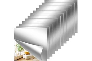 GENERIC 12Pack Acrylic Flexible Mirror Sheets,12x12 Inch Self-Adhesive Mirror Tiles,Square Cuttable Wall Stickers Non Glass Safety Reflective for Home Wall DIY Decor
