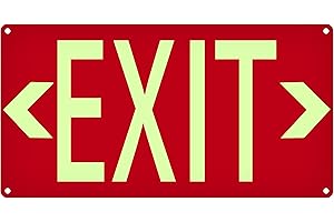 LXYSIGN Photoluminescent Exit Sign Aluminum Red - with Removable Directional Arrows, With strong self adhesive tape, 14.25 x 7.5 - Non Electrical Red Exit Signs For 50 Feet Visibility