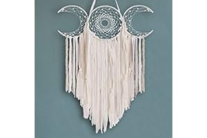 ANROYE White Triple Moon Goddess Macrame Wall Hanging, Boho Crescent Dream Catcher, Bohemian Dreamcatcher for Women Bedroom, Hippie Woven Tapestry-Witchcraft Gift, Pagan Decor for Adults Decoration