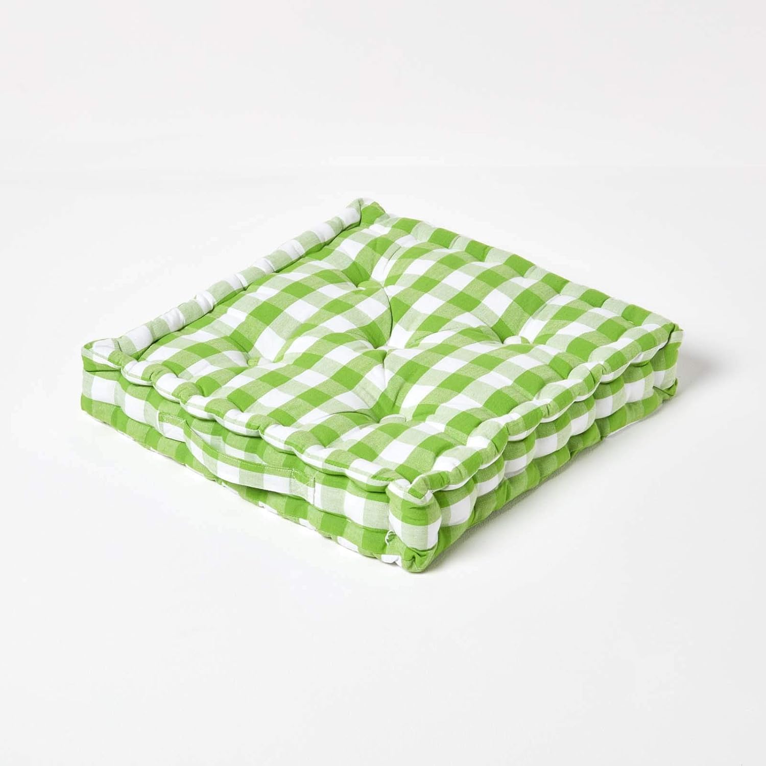 HOMESCAPES Fresh Green & White Large Gingham Check Floor Cushion 100