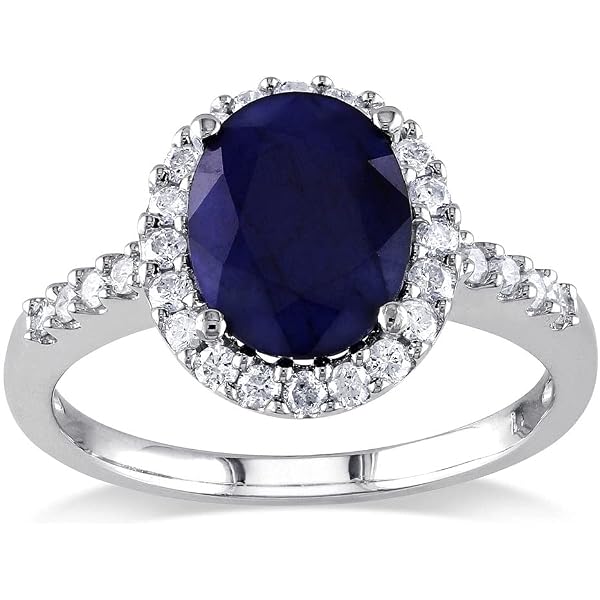 Black Sapphire & Diamond Halo Engagement Ring In 10K White Gold - Size 7