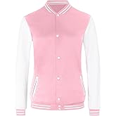 Outofgas Women's Baseball Varsity Jacket Causal Button Down Letterman Bomber Jacket Lightweight Sweatshirts Coat