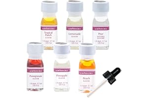 LorAnn Oils Super Strength Variety Pack Of 6, 1-Dram Flavors (Tropical Punch, Lemonade, Pear, Pomegranate, Pineapple and Peach) With a Free 1-Dram Dropper