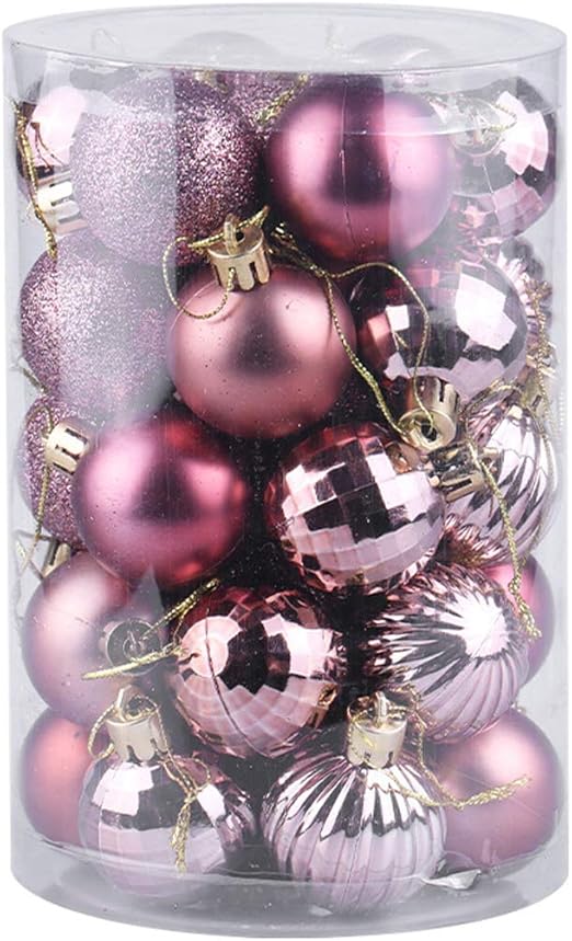 Amazon Com 34pcs Christmas Ball Ornaments Christmas Tree Decoration Pendant Glitter Tree Ball For Home Decoration Dark Pink 6cm Home Kitchen