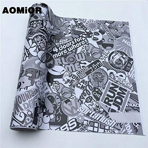 HD Print JDM Sticker Bomb Wrap Film Roll Graffiti Cartoon Car Wrapping Sticker Console Computer Laptop Skin Motorcycle - (Color Name: JDM Black White, Size: 152X30 CM)