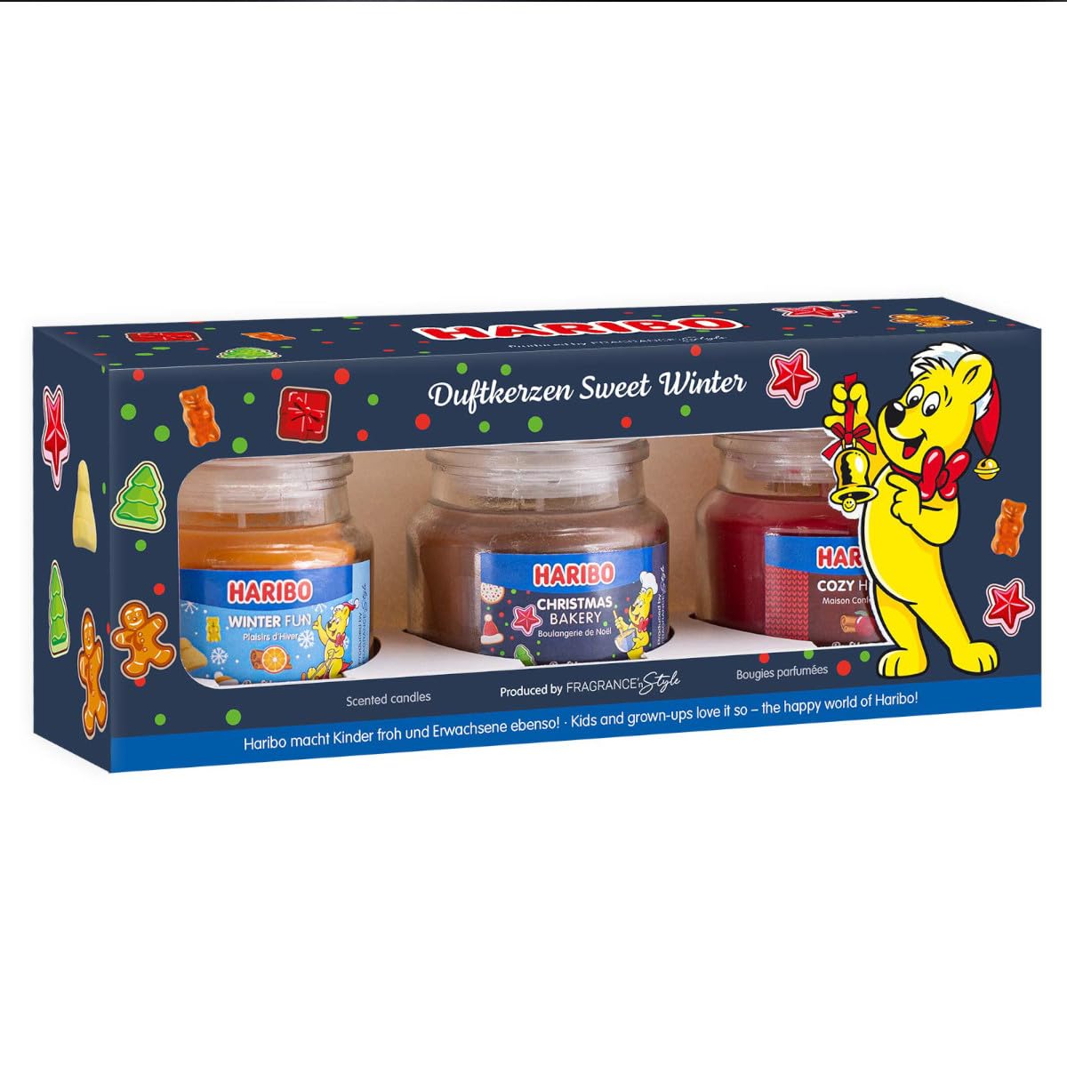 Haribo Sweet Winter Gift Set | 3 x 85g Scented Candles in Glass | Christmas Gifts for Women | Home Candle Set